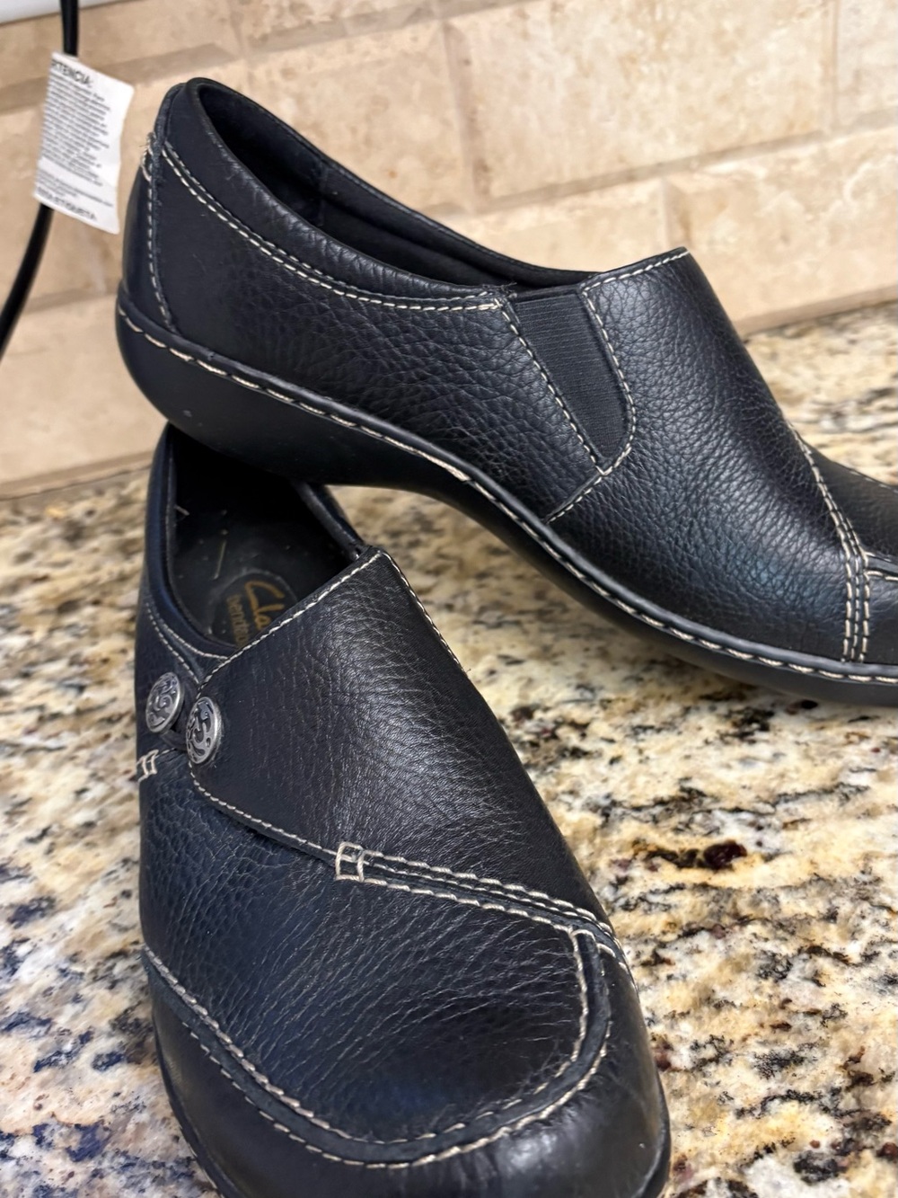 Clarks Black Slip-On Leather Loafers with Contrast Stitching